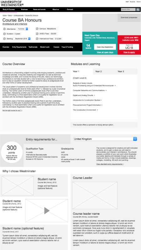 Course page template wireframe