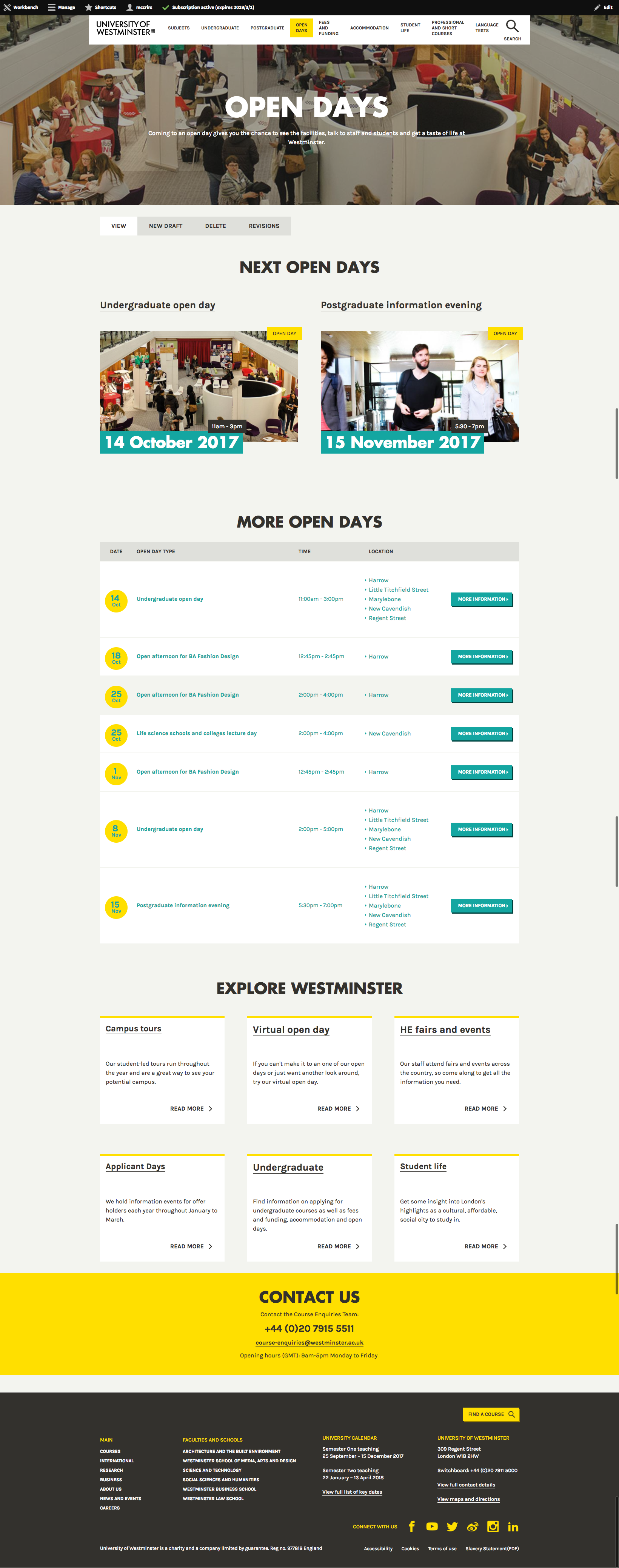 Open days landing page design